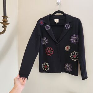 Womens Sz Sm Black Floral Rhinestone Sioni Sweater Soft Teacher Business Career